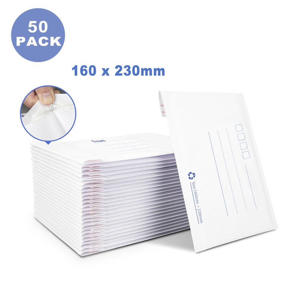 50Pcs Bubble Envelope Padded Bag 160 x 230mm White Printed Cushioned Mailer